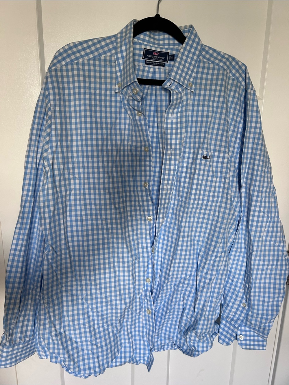 Vineyard Vines Men’s Light Blue and White Gingham Button-Down Shirt